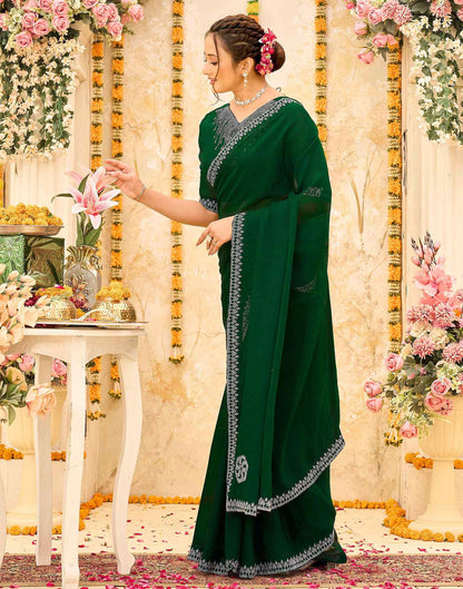 Dark Green Shimmer Stone Work Swarovski Saree