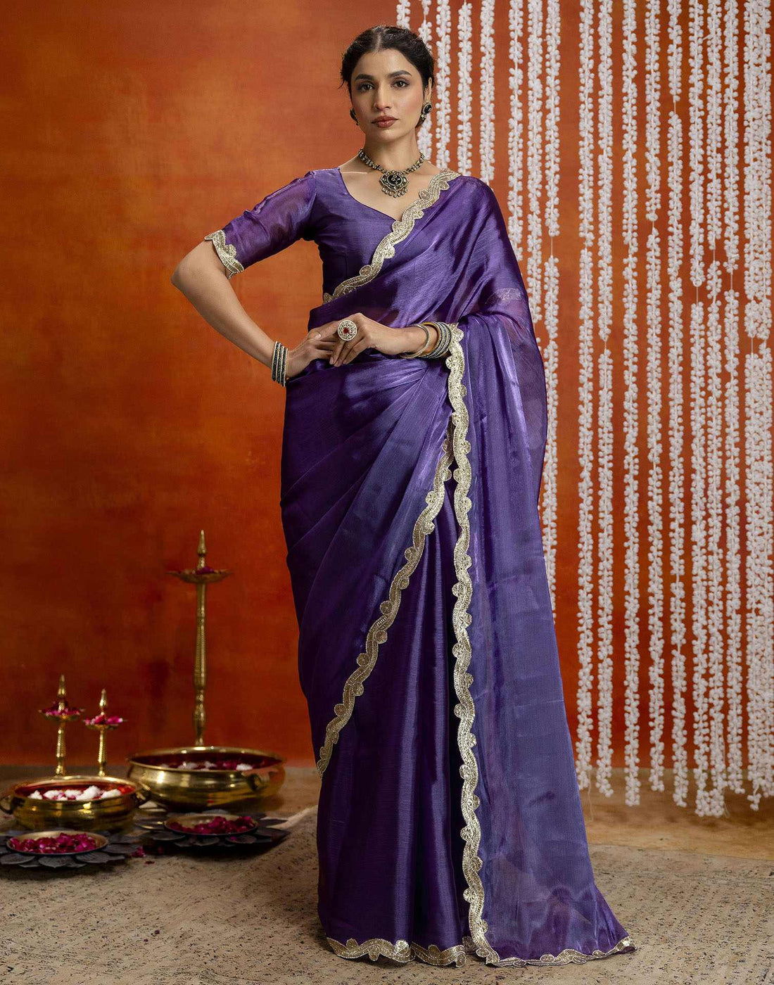 Violet Shimmer Embellished Lace Saree