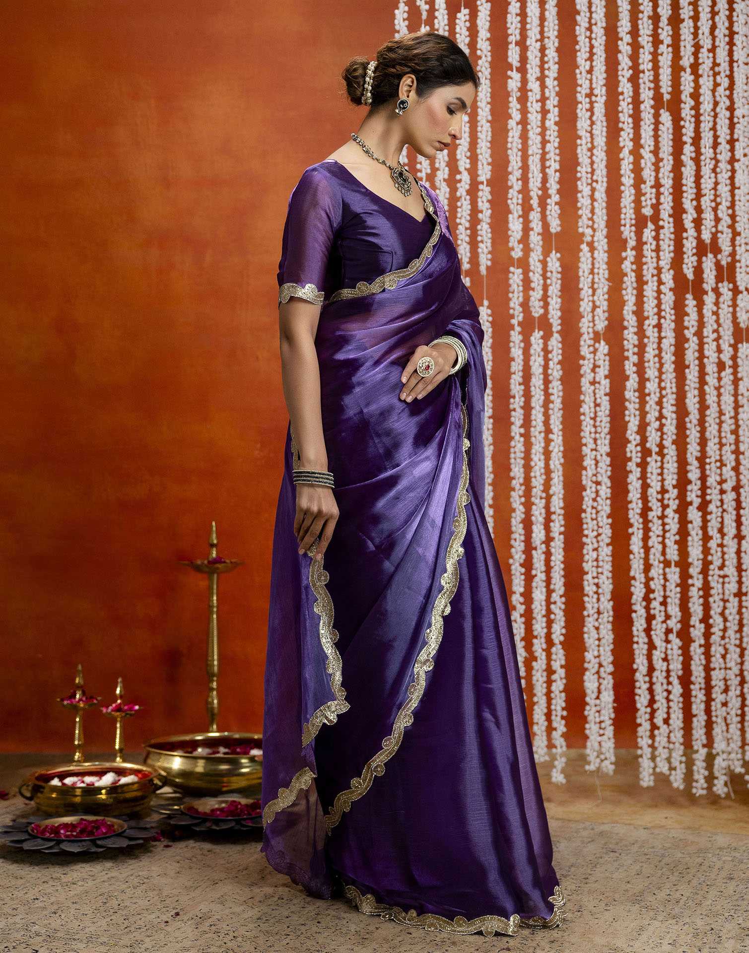 Violet Shimmer Embellished Lace Saree