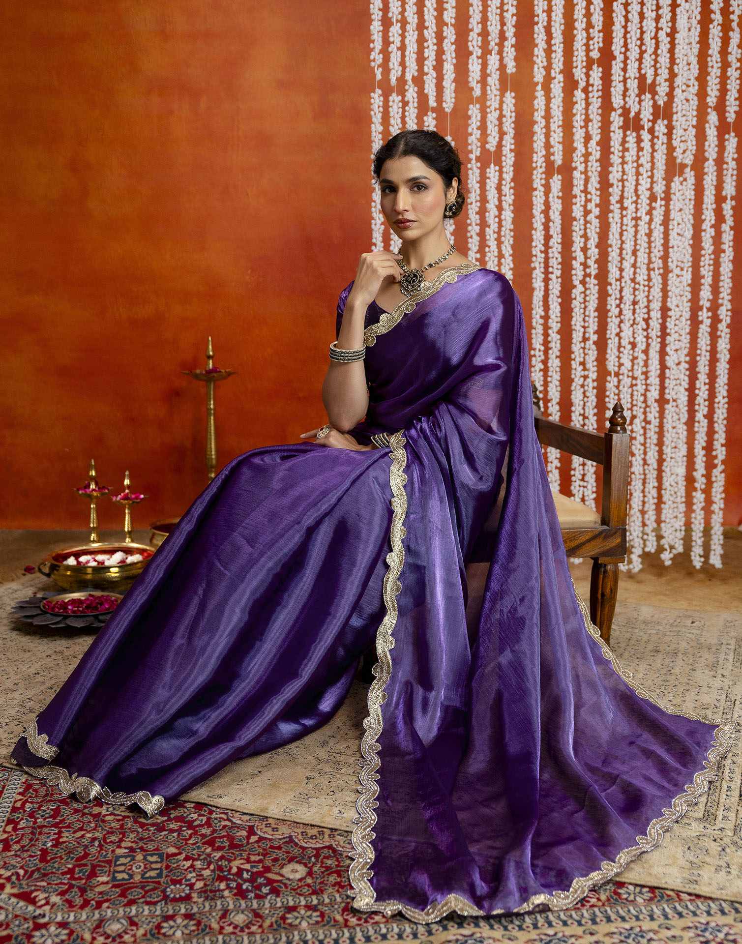 Violet Shimmer Embellished Lace Saree