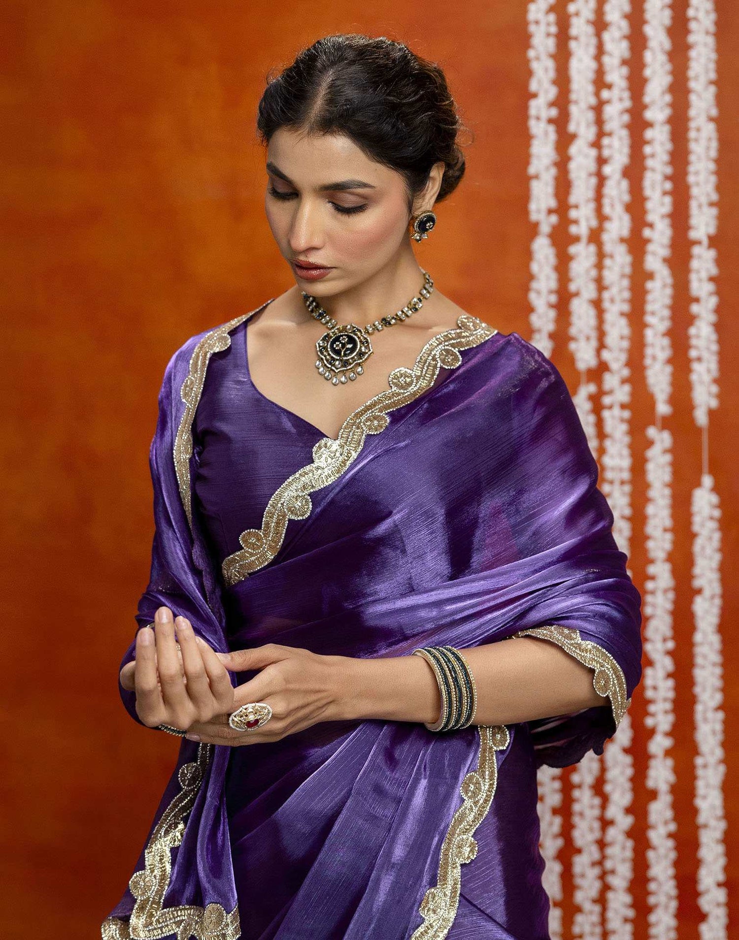 Violet Shimmer Embellished Lace Saree