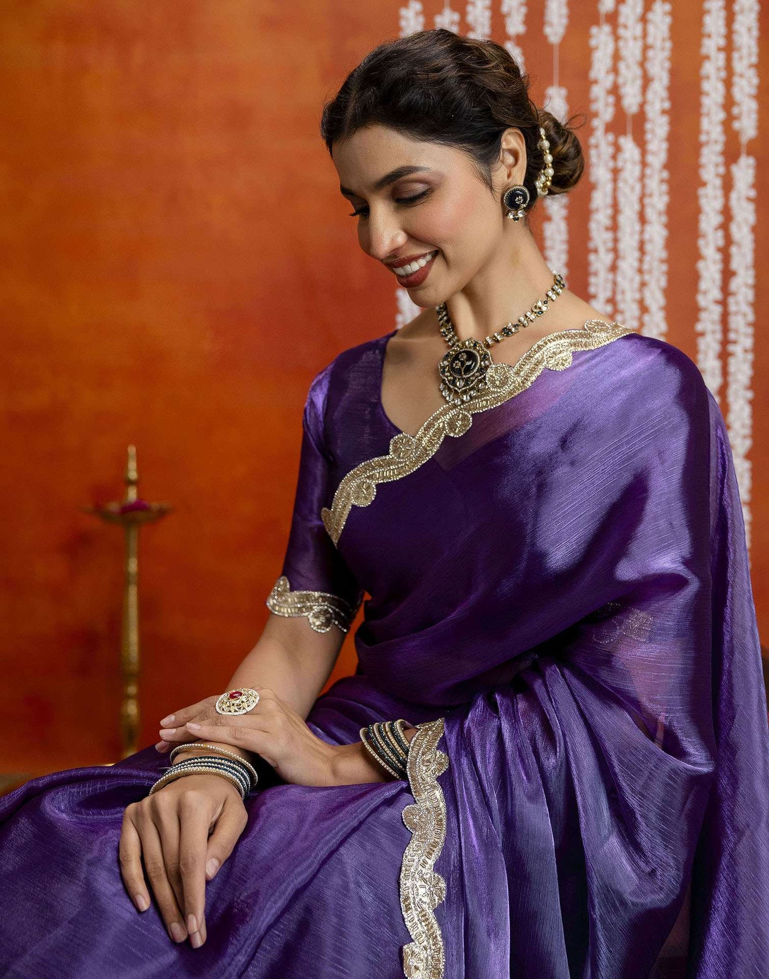 Violet Shimmer Embellished Lace Saree