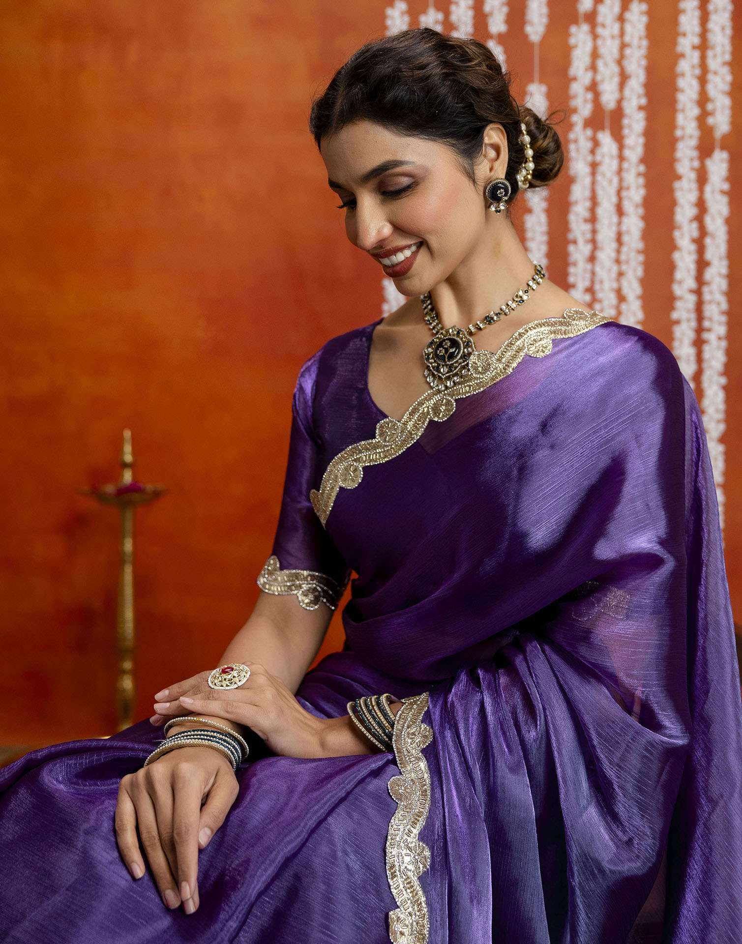 Violet Shimmer Embellished Lace Saree