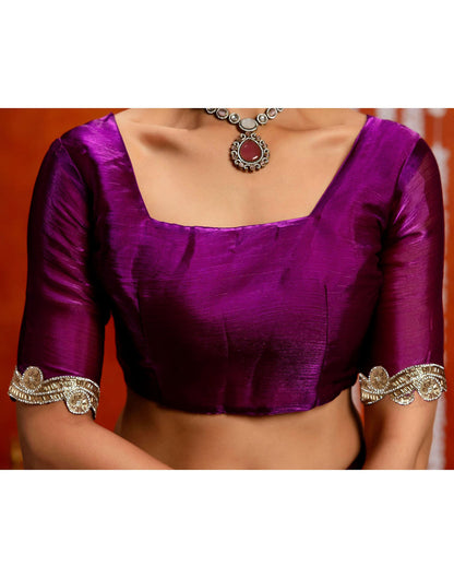 Dark Purple Shimmer Embellished Lace Saree