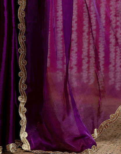 Dark Purple Shimmer Embellished Lace Saree