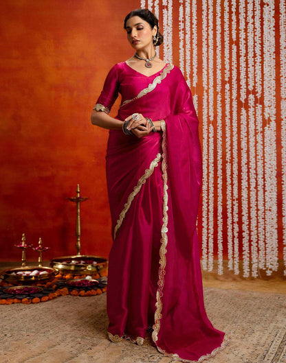 Dark Pink Shimmer Embellished Lace Saree