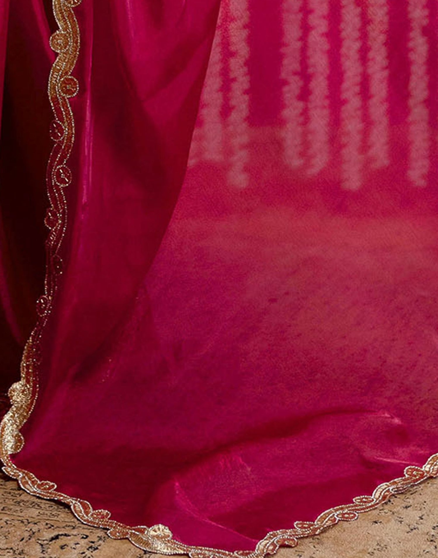 Dark Pink Shimmer Embellished Lace Saree