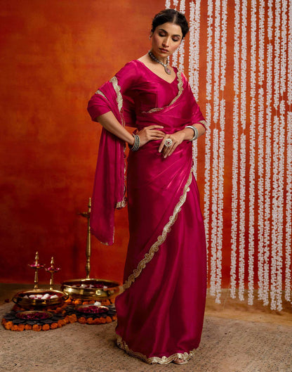Dark Pink Shimmer Embellished Lace Saree