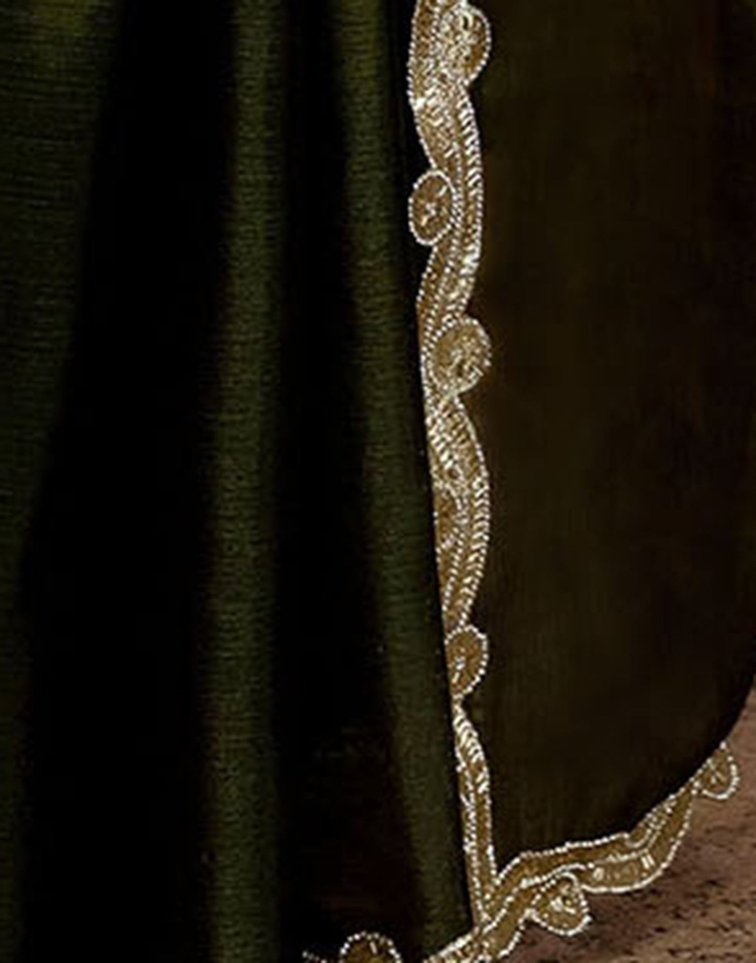 Olive Green Shimmer Embellished Lace Saree