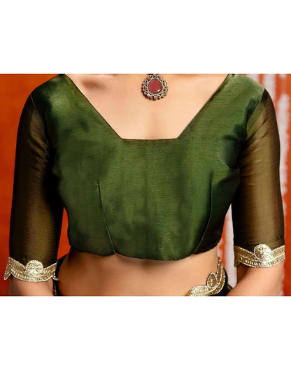Olive Green Shimmer Embellished Lace Saree