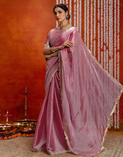 Baby Pink Shimmer Embellished Lace Saree