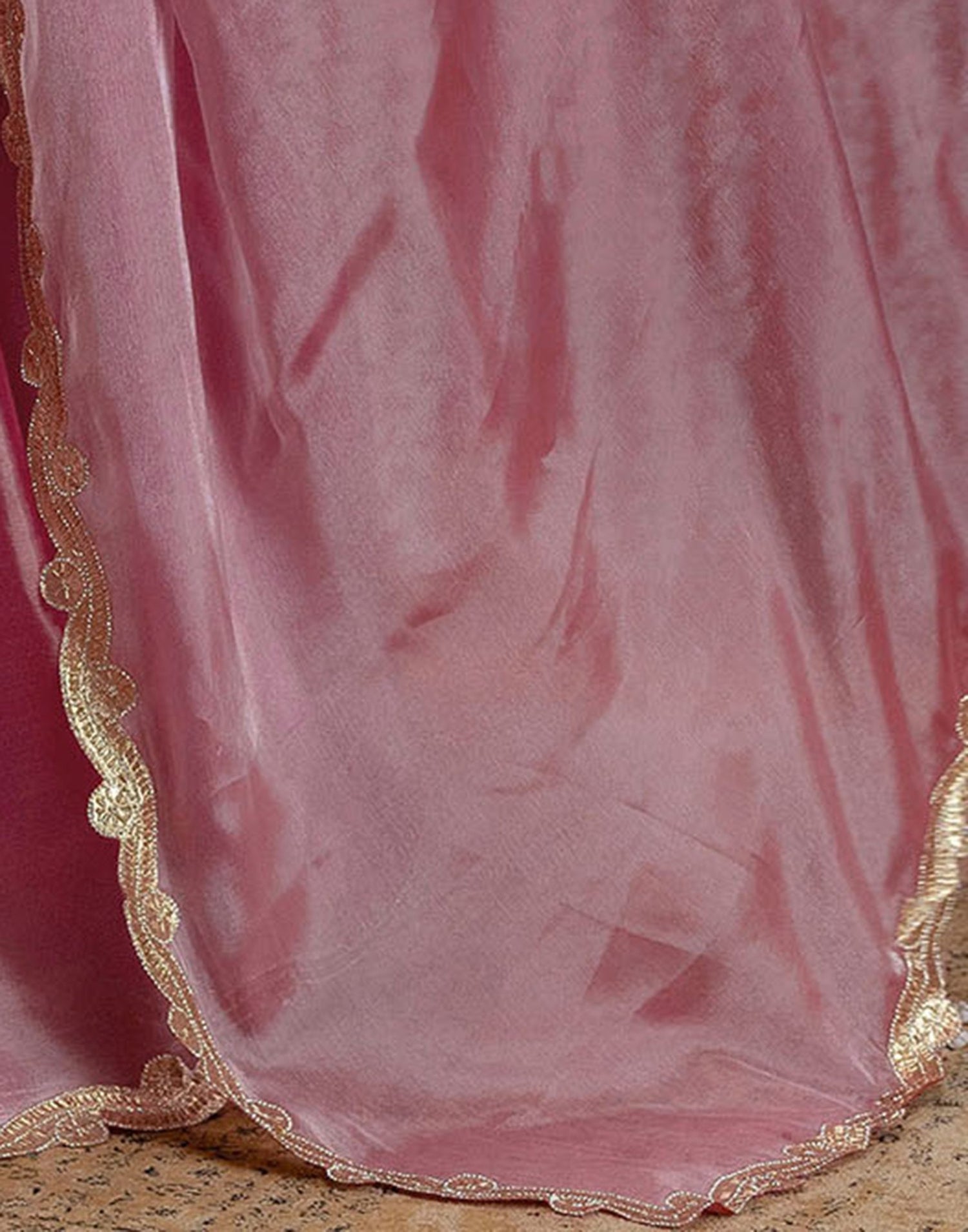 Baby Pink Shimmer Embellished Lace Saree