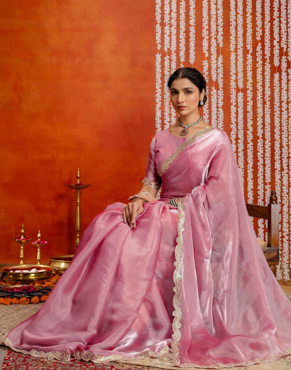 Baby Pink Shimmer Embellished Lace Saree