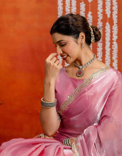 Baby Pink Shimmer Embellished Lace Saree