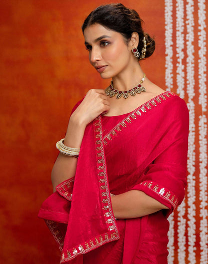 Red Shimmer Sequence Lace Saree