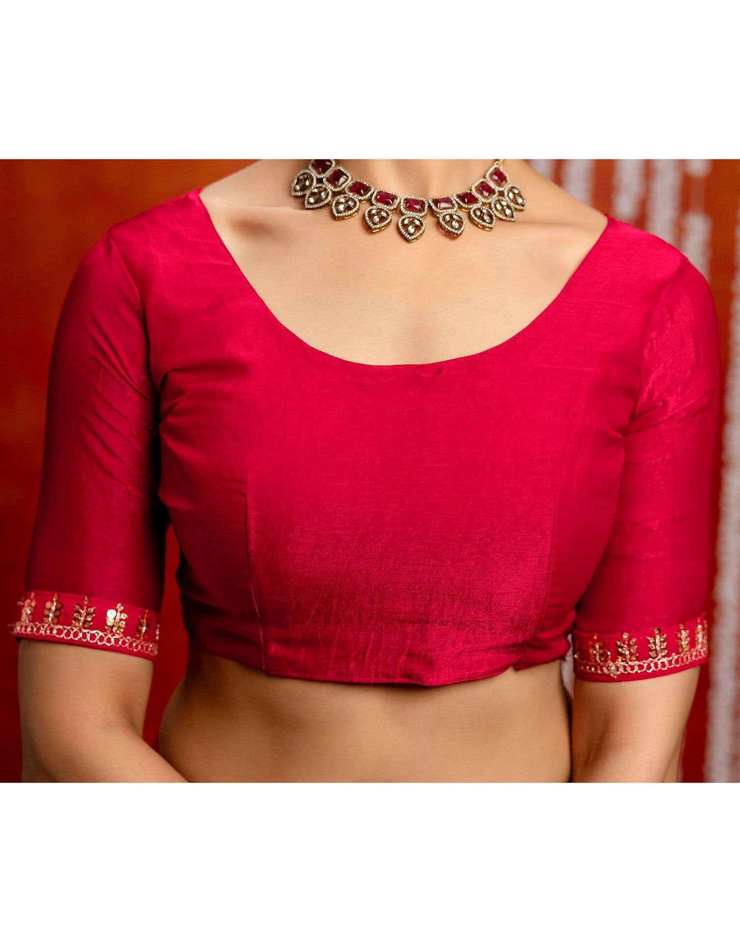 Red Shimmer Sequence Lace Saree