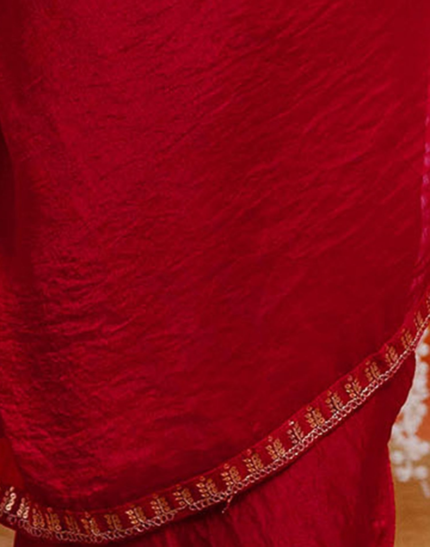Red Shimmer Sequence Lace Saree