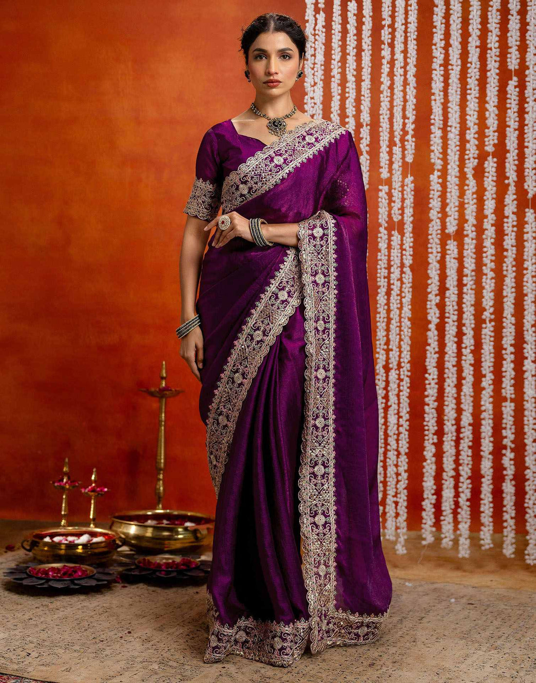 Purple Shimmer Sequence Embroidery Saree