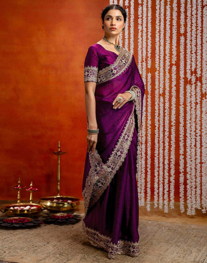 Purple Shimmer Sequence Embroidery Saree