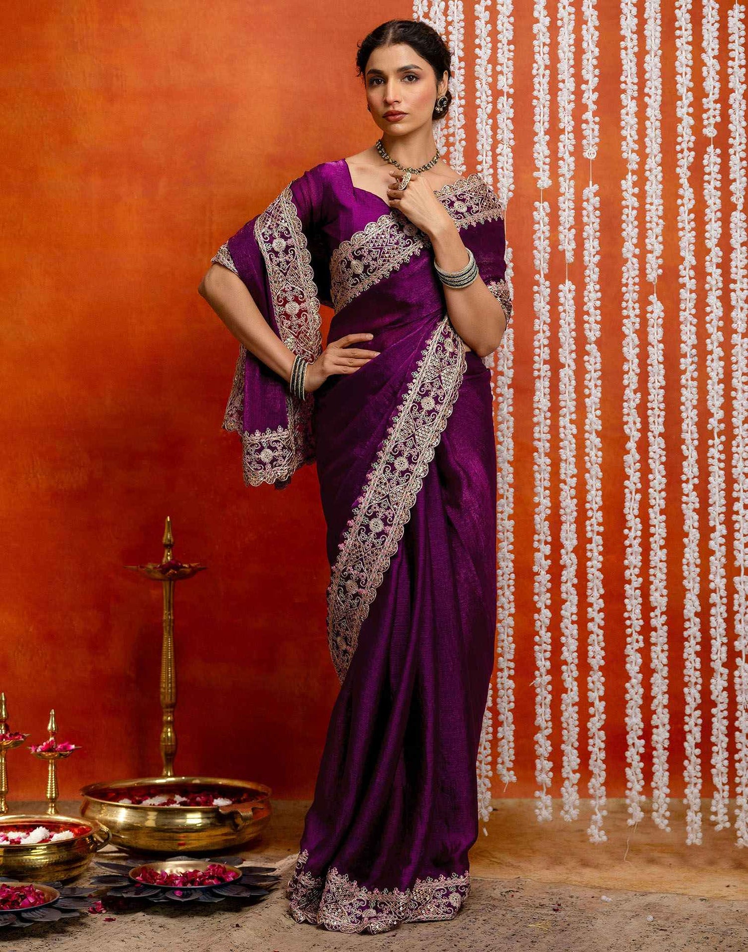 Purple Shimmer Sequence Embroidery Saree
