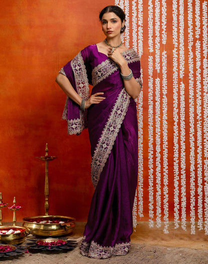 Purple Shimmer Sequence Embroidery Saree