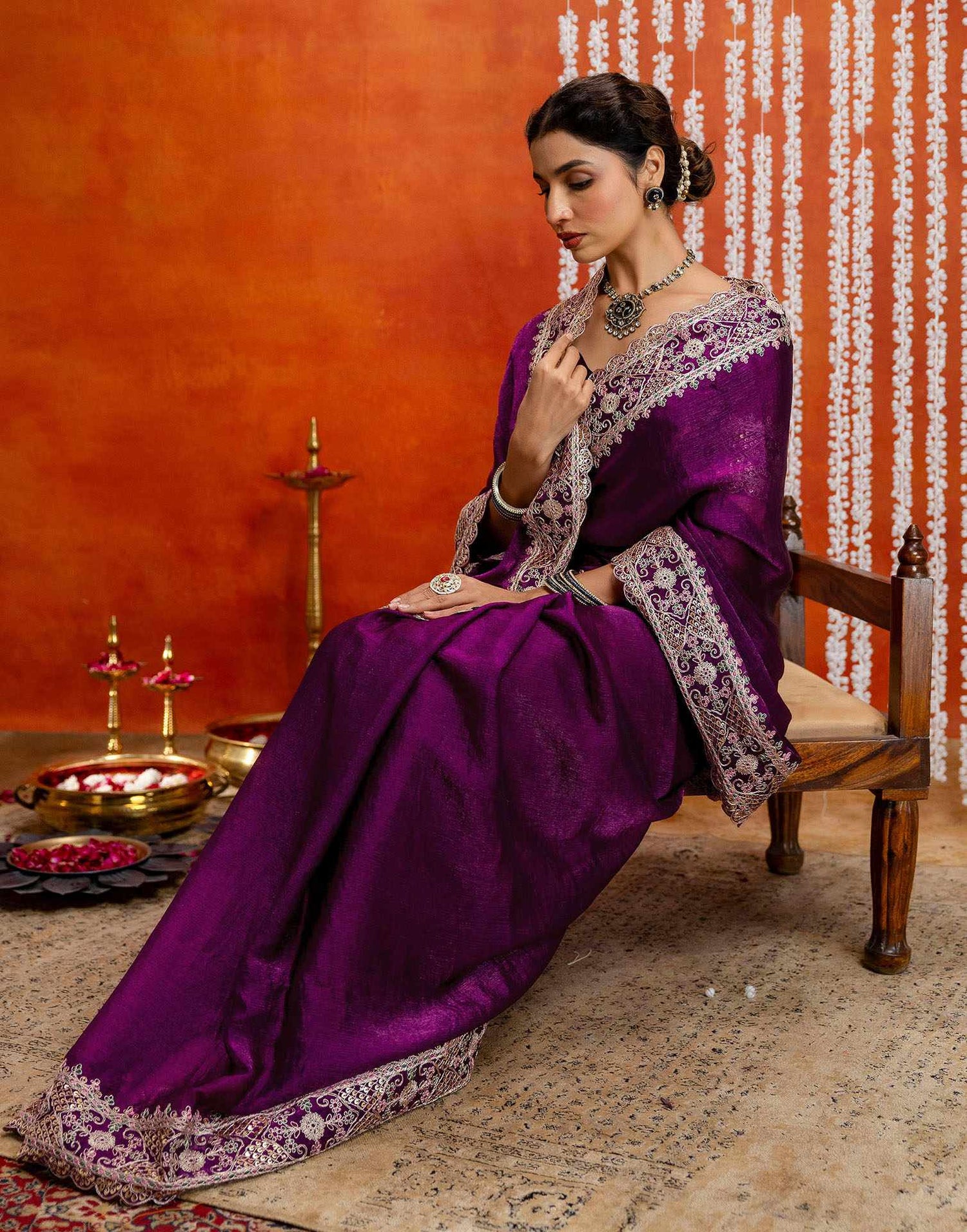 Purple Shimmer Sequence Embroidery Saree
