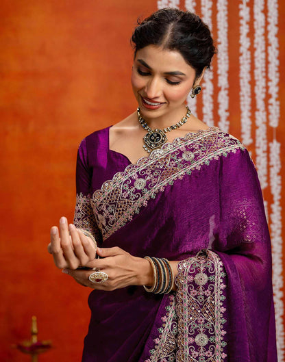 Purple Shimmer Sequence Embroidery Saree
