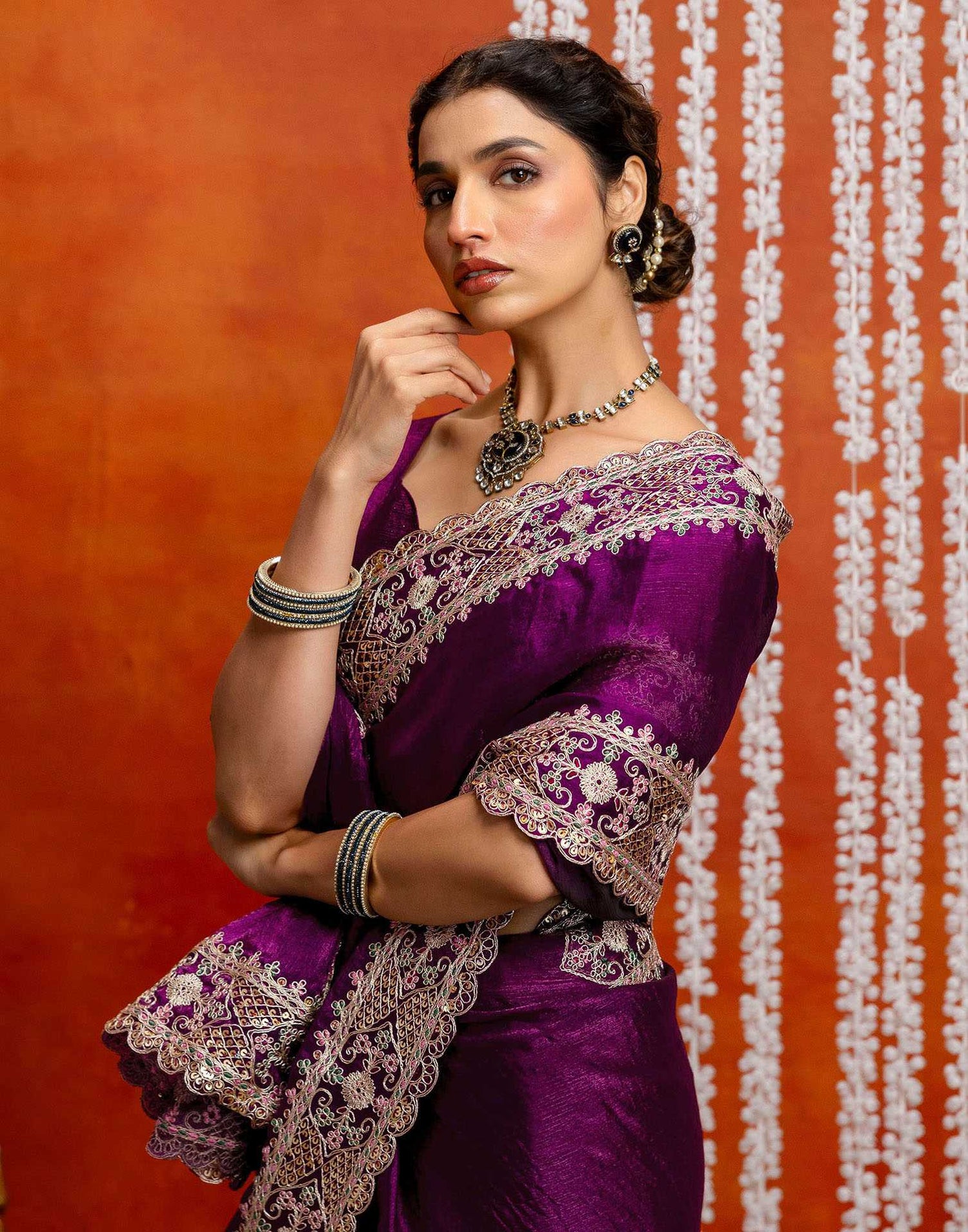 Purple Shimmer Sequence Embroidery Saree