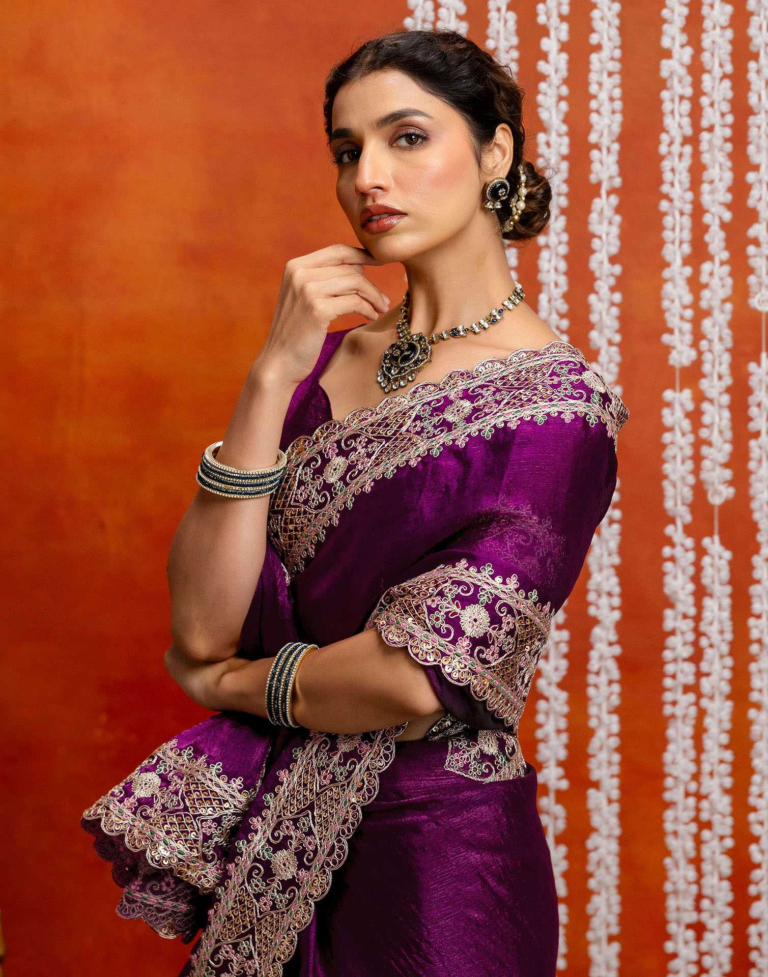 Purple Shimmer Sequence Embroidery Saree
