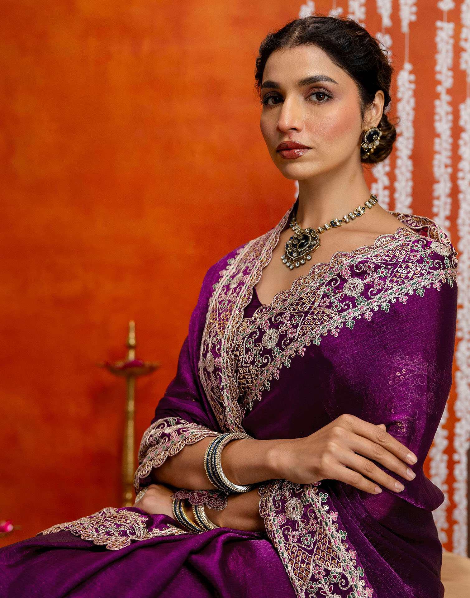 Purple Shimmer Sequence Embroidery Saree