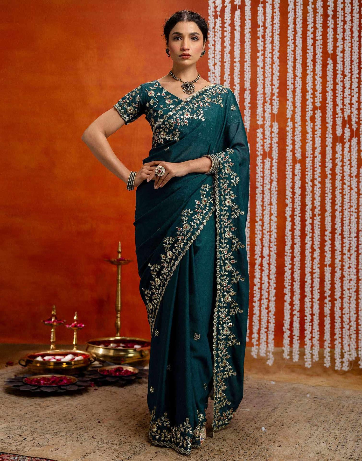 Rama Blue Shimmer Sequence Embroidery Saree