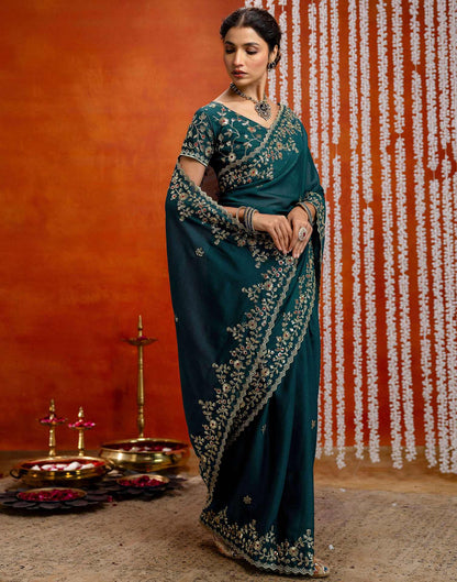 Rama Blue Shimmer Sequence Embroidery Saree