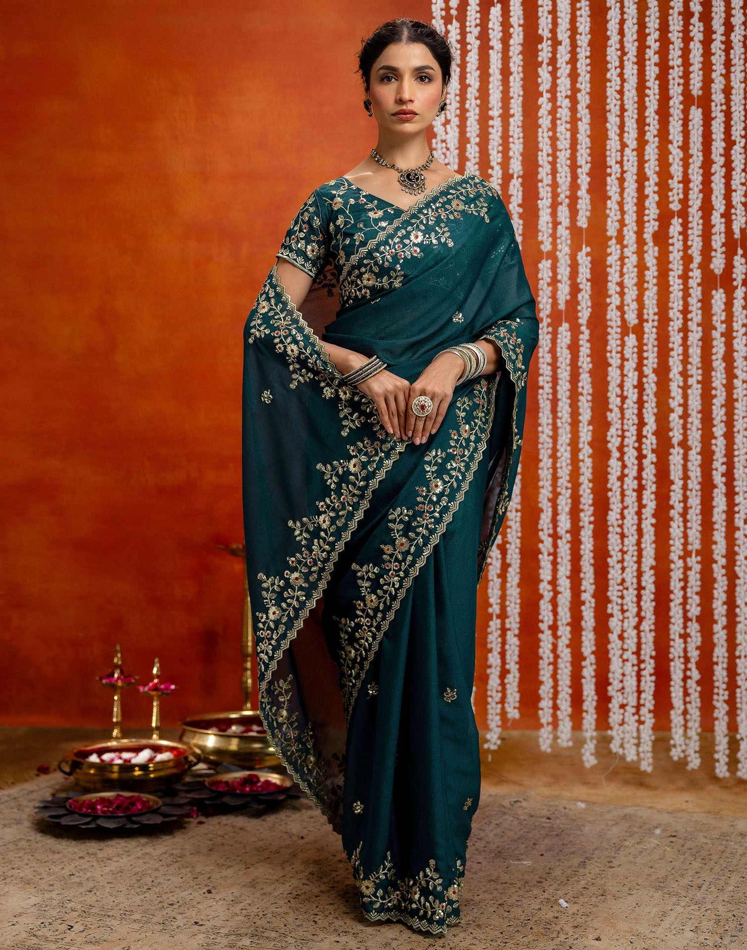 Rama Blue Shimmer Sequence Embroidery Saree