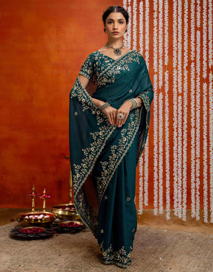 Rama Blue Shimmer Sequence Embroidery Saree