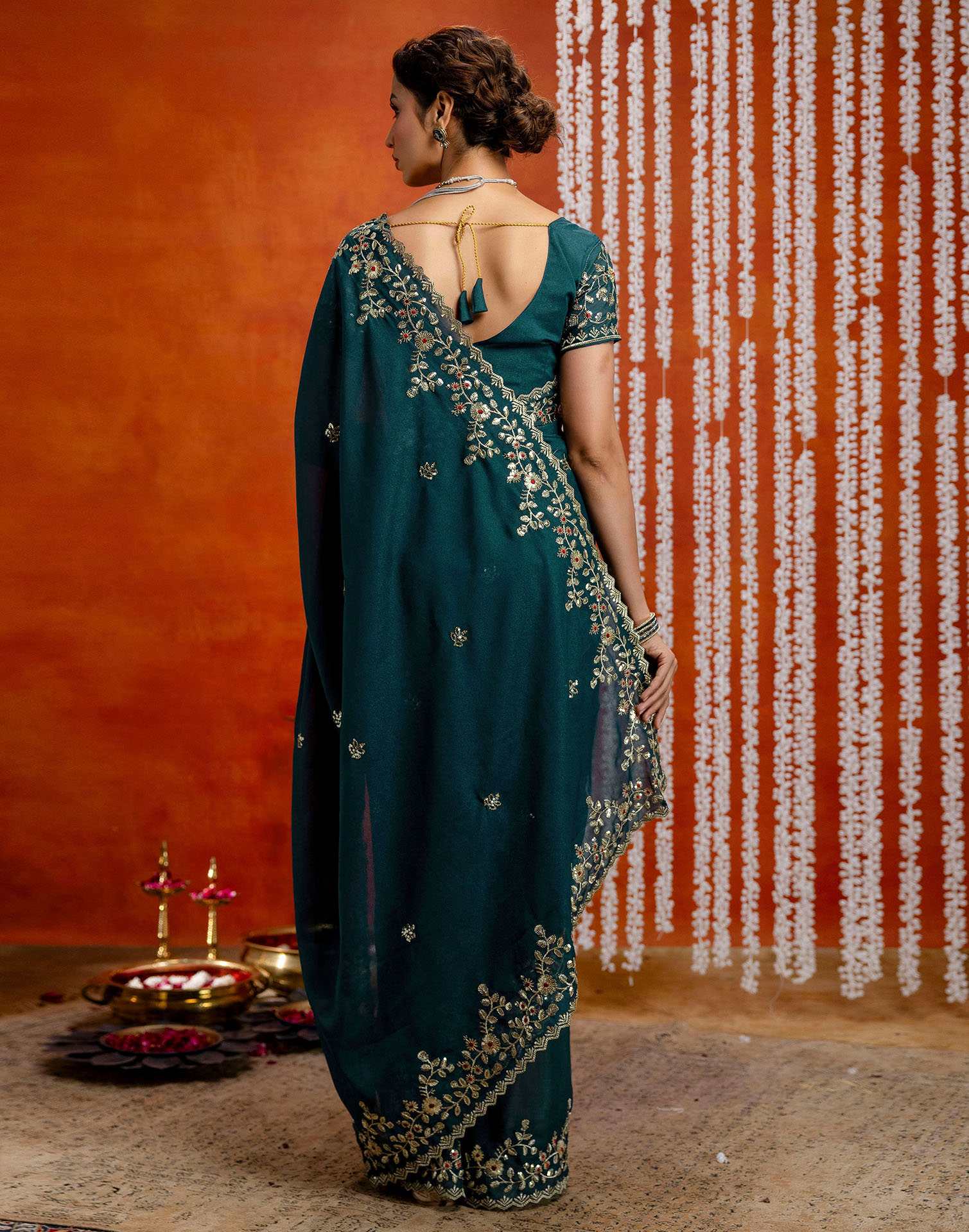 Rama Blue Shimmer Sequence Embroidery Saree