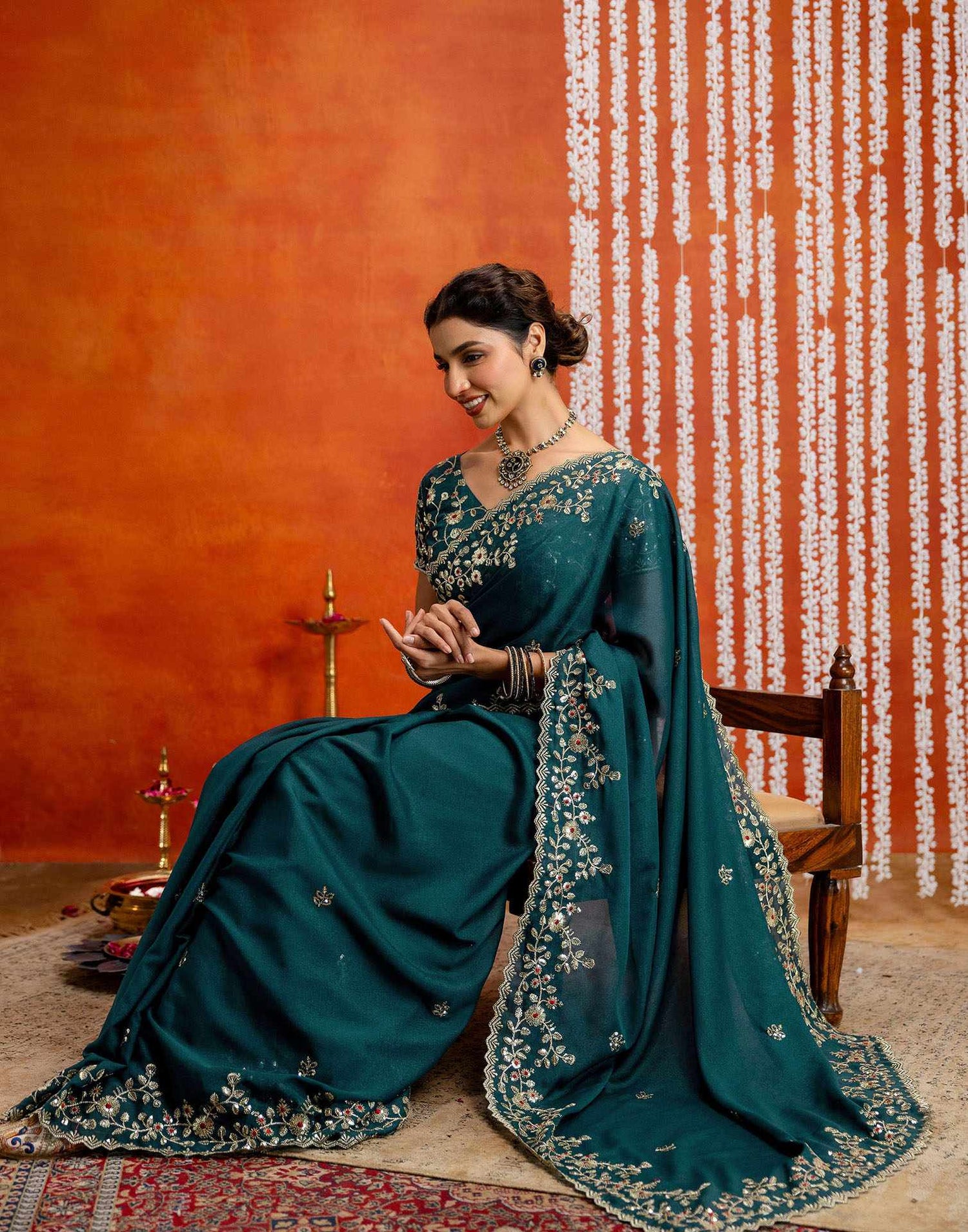 Rama Blue Shimmer Sequence Embroidery Saree