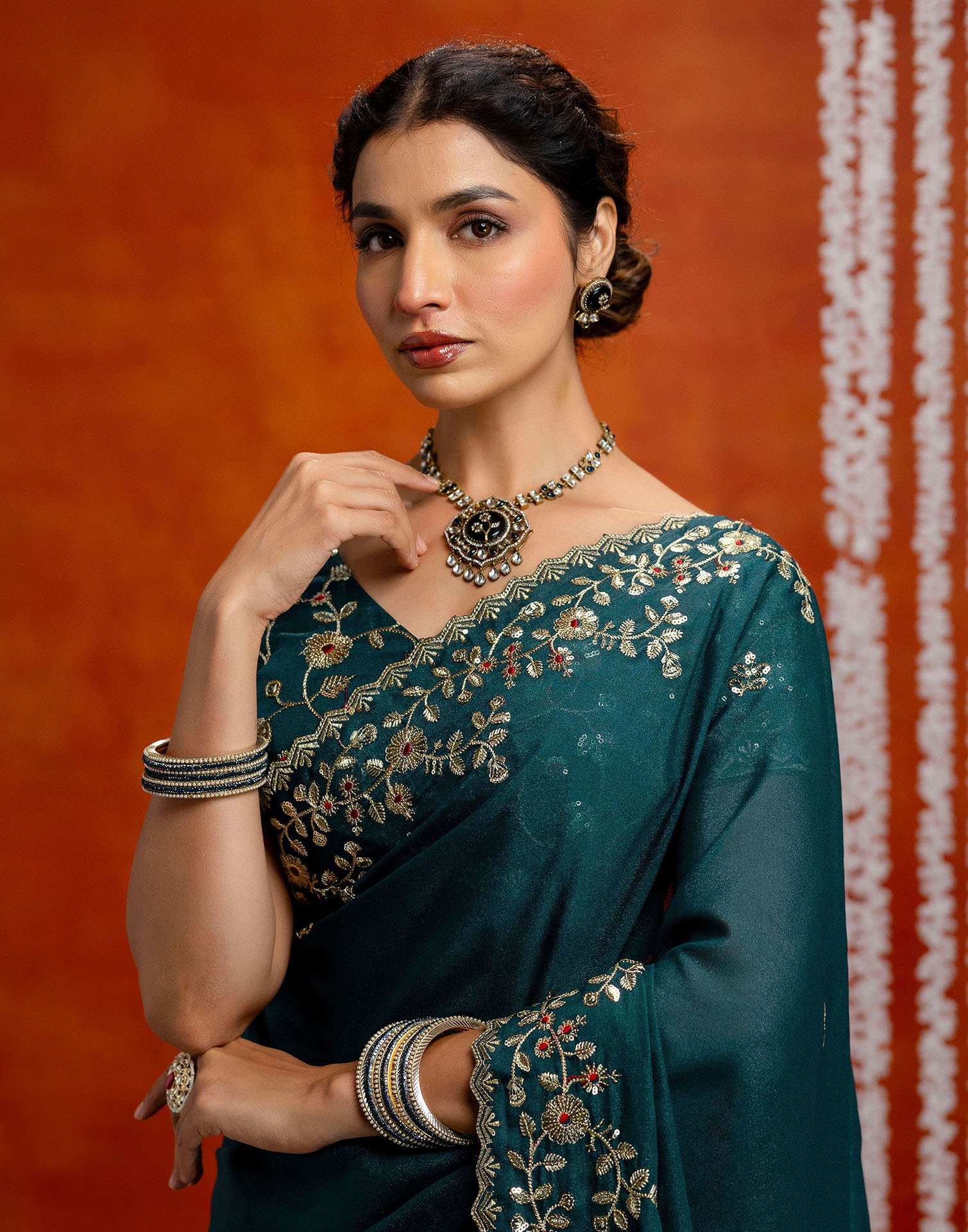 Rama Blue Shimmer Sequence Embroidery Saree