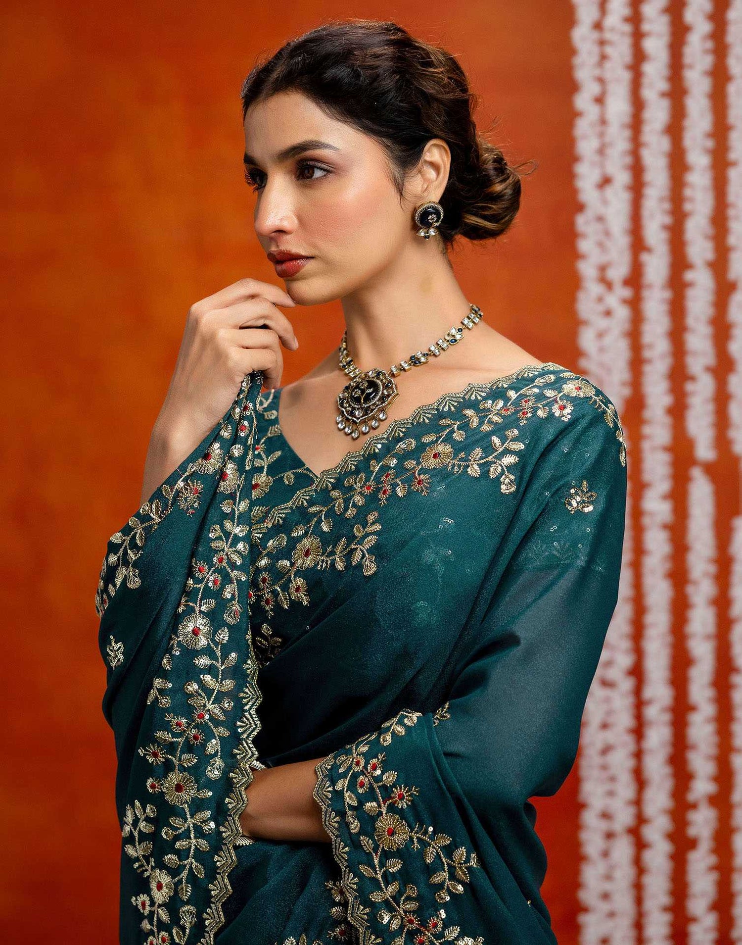 Rama Blue Shimmer Sequence Embroidery Saree