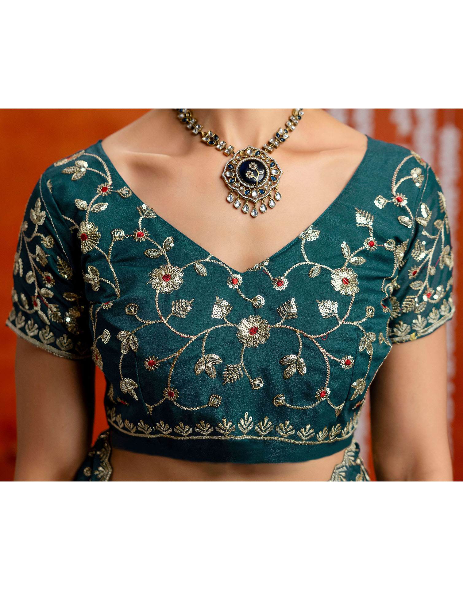 Rama Blue Shimmer Sequence Embroidery Saree