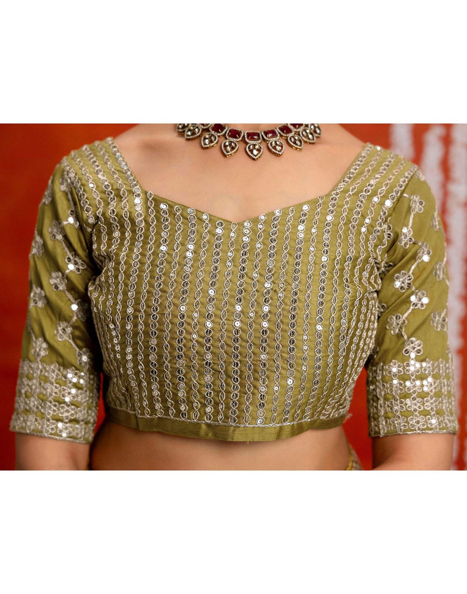 Khaki Shimmer Sequence Lace Saree