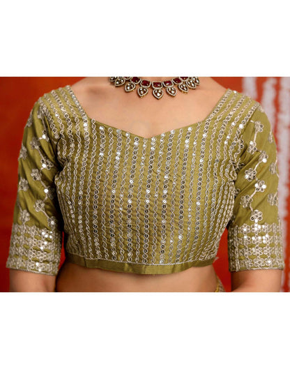 Khaki Shimmer Sequence Lace Saree