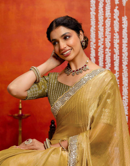 Khaki Shimmer Sequence Lace Saree