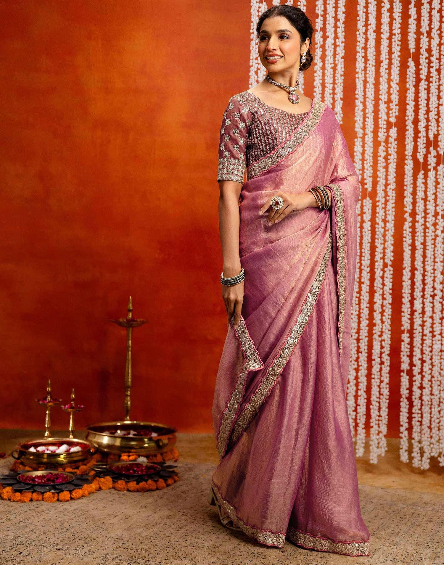 Pink Shimmer Sequence Lace Saree