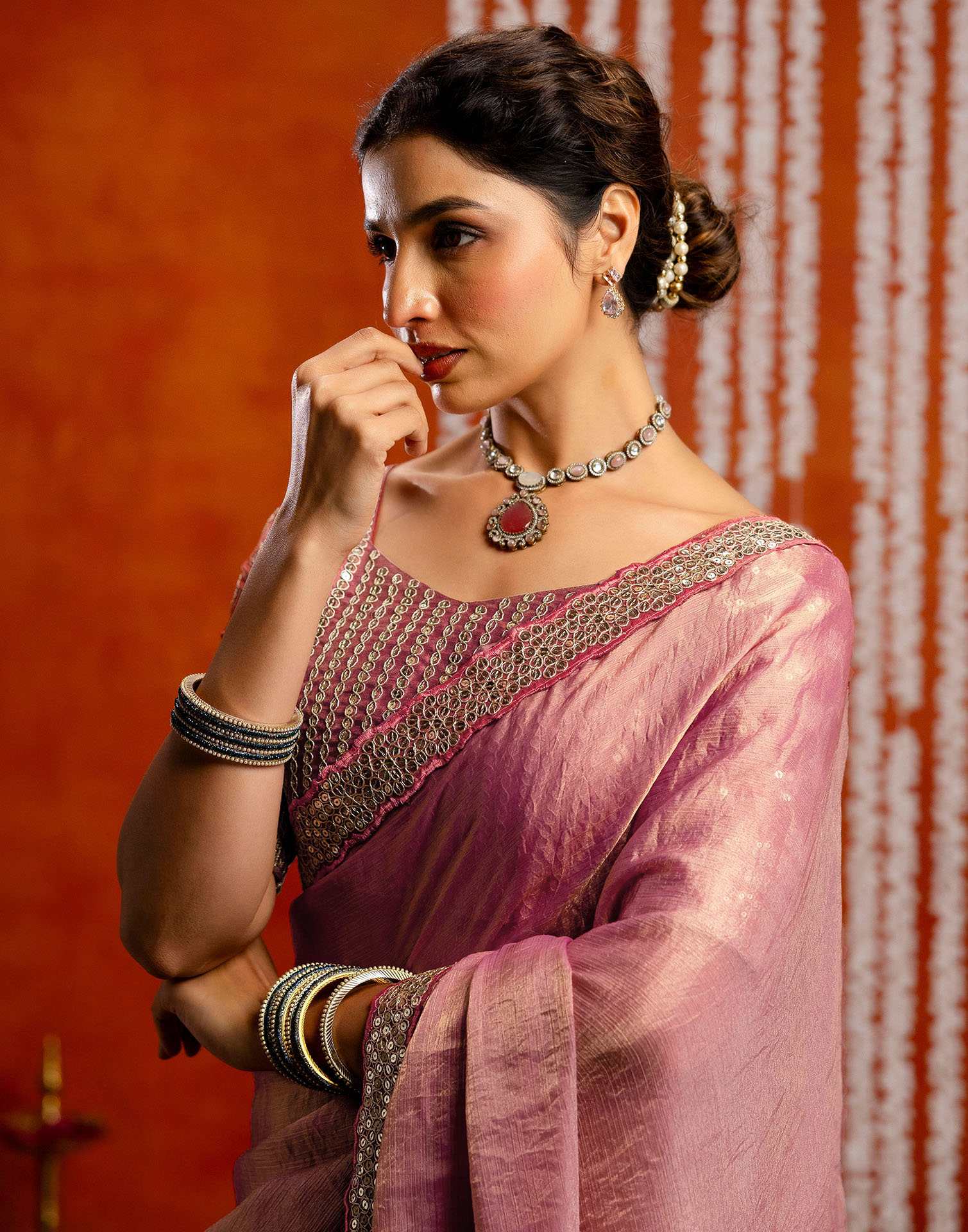 Pink Shimmer Sequence Lace Saree