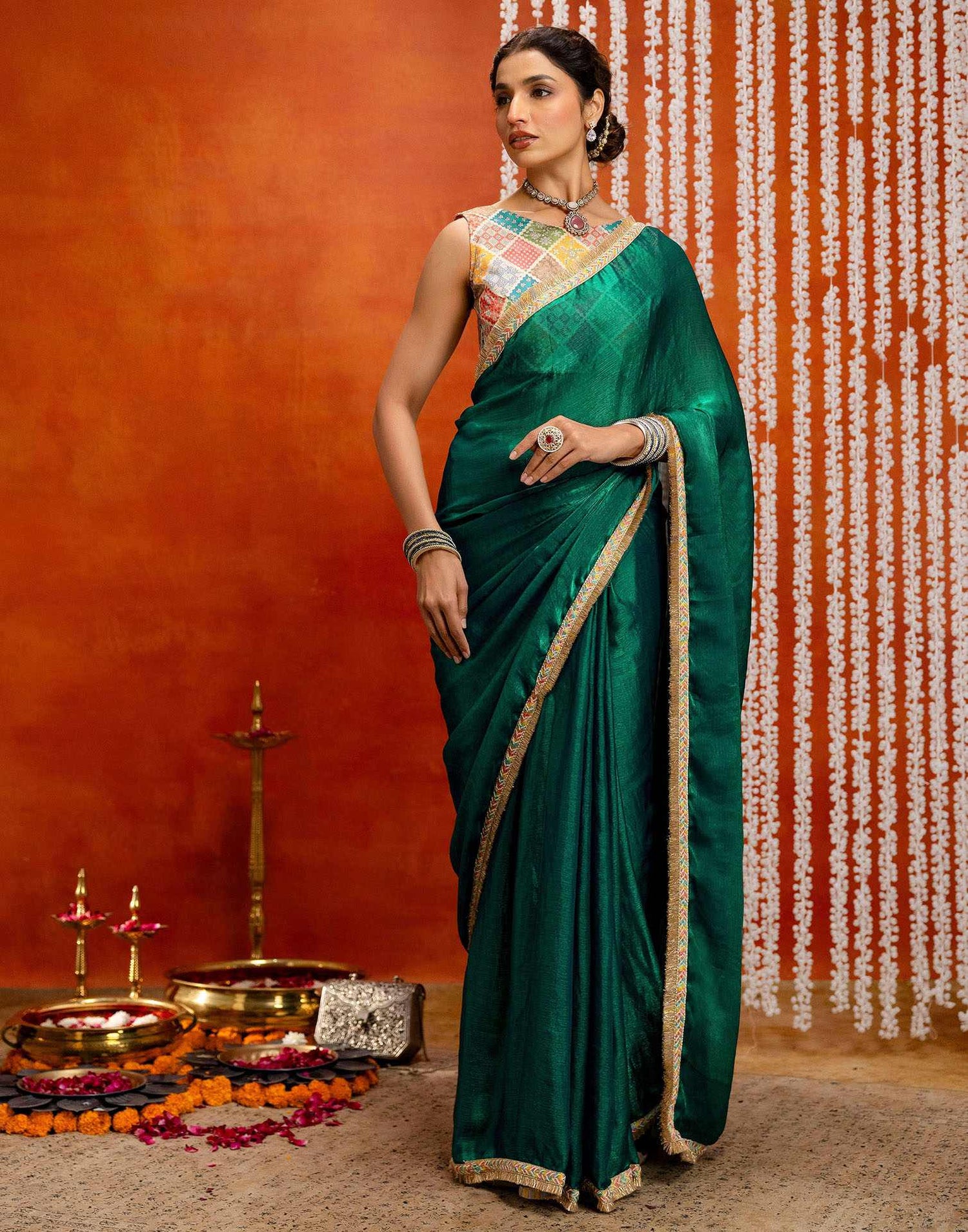 Green Shimmer Lace Saree
