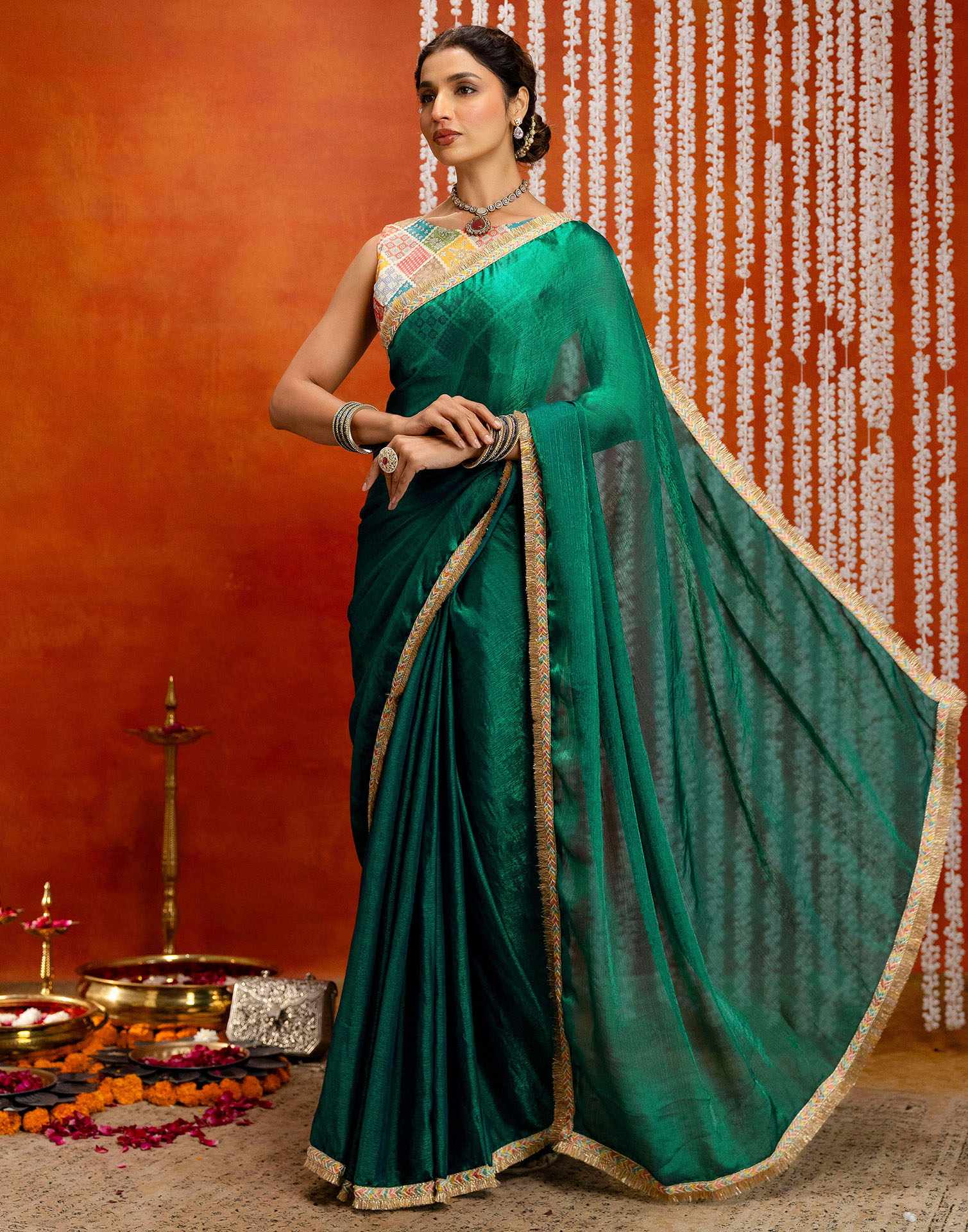 Green Shimmer Lace Saree