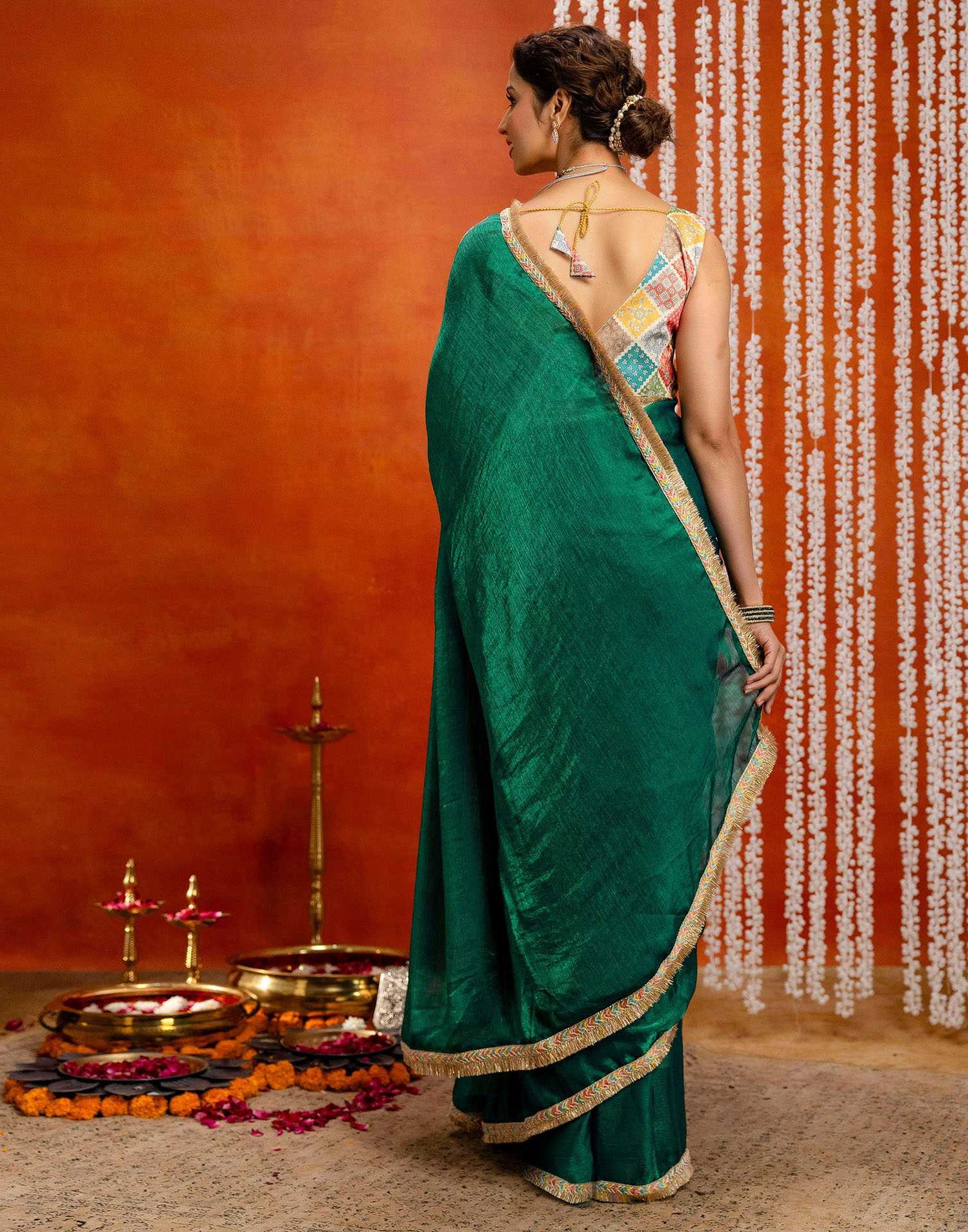 Green Shimmer Lace Saree