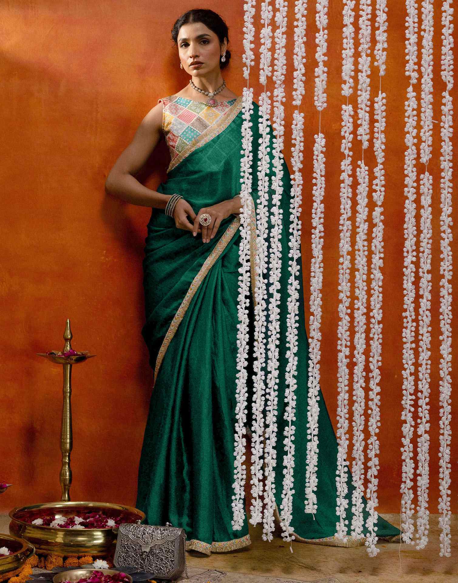 Green Shimmer Lace Saree