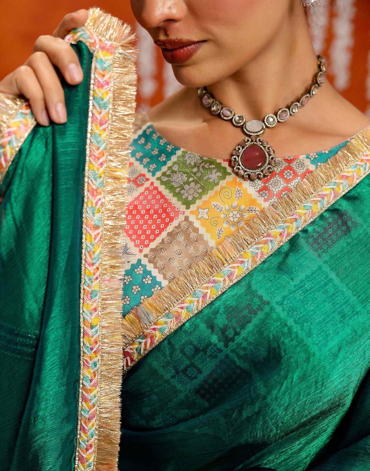 Green Shimmer Lace Saree
