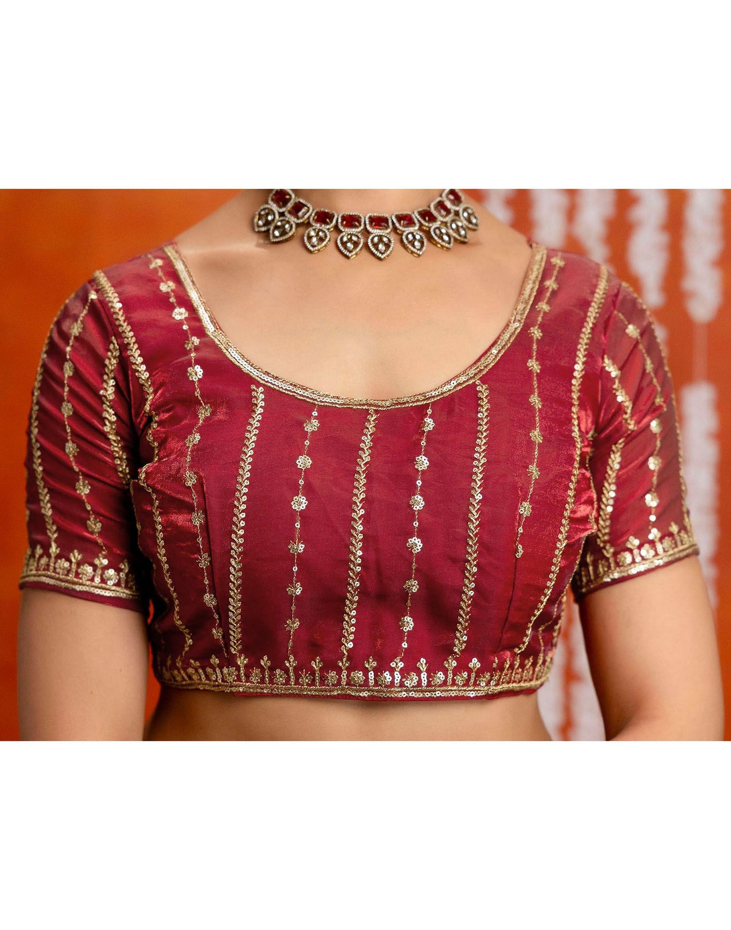 Maroon Silk Sequence Embroidery Saree
